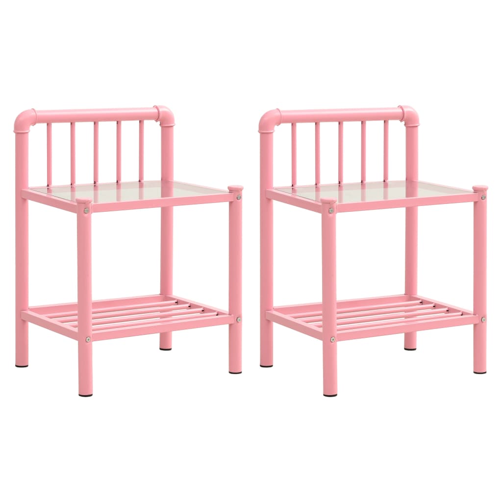 Comodini 2 pz Rosa e Trasparente in Metallo e Vetro - homemem39
