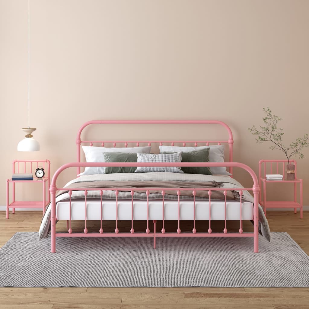 Comodini 2 pz Rosa e Trasparente in Metallo e Vetro - homemem39