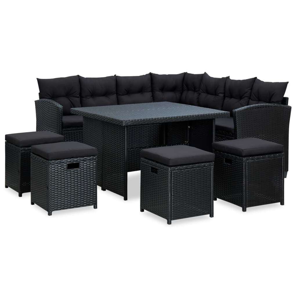 Set Divani da Giardino 6 pz con Cuscini in Polyrattan Nero - homemem39