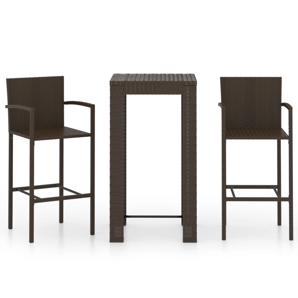 Set Bar da Giardino 3 pz con Braccioli in Polyrattan Marrone - homemem39
