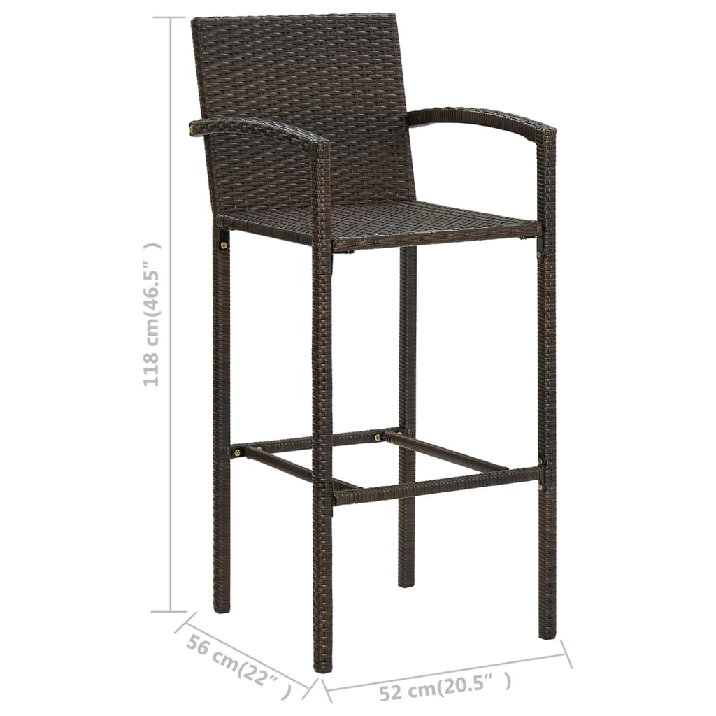 Set Bar da Giardino 3 pz con Braccioli in Polyrattan Marrone - homemem39