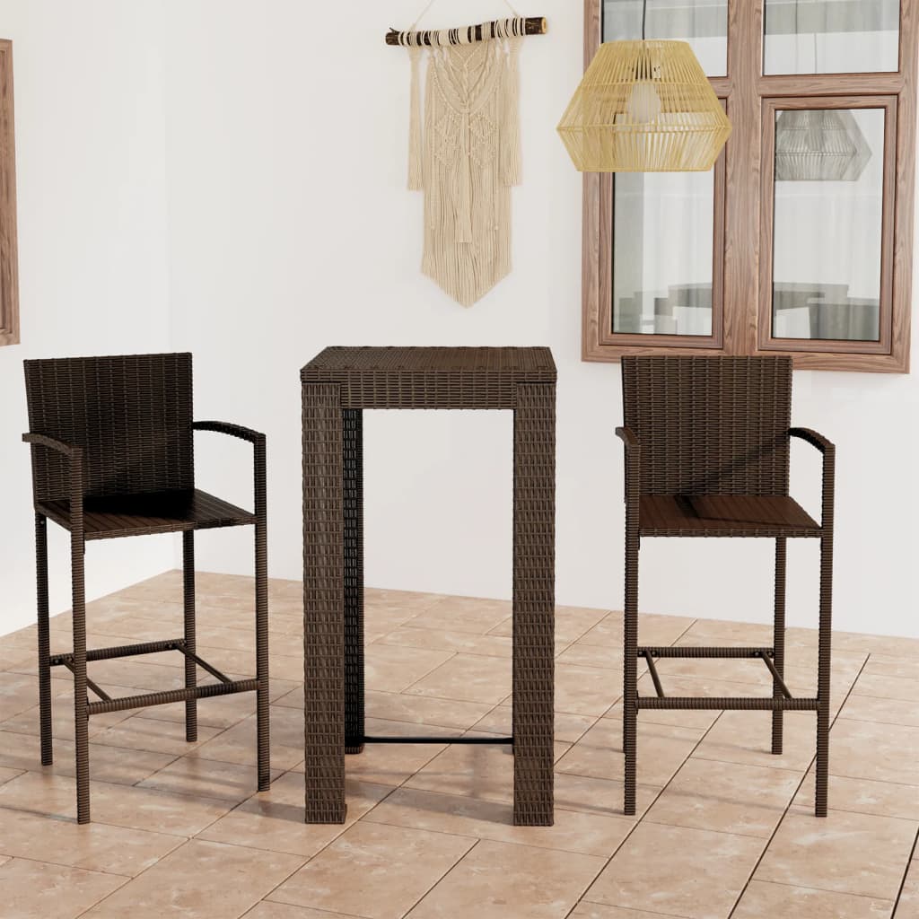Set Bar da Giardino 3 pz con Braccioli in Polyrattan Marrone - homemem39