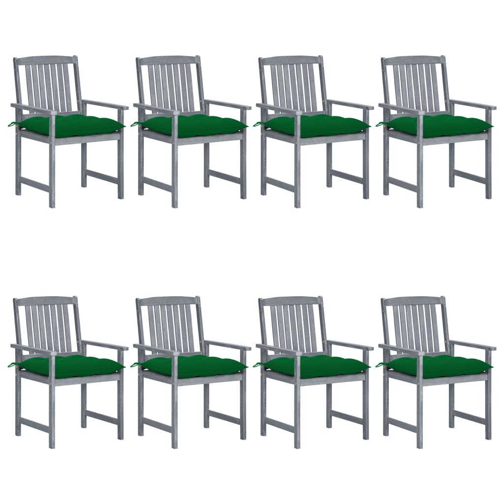 Sedie da Giardino con Cuscini 8 pz in Massello di Acacia Grigie - homemem39