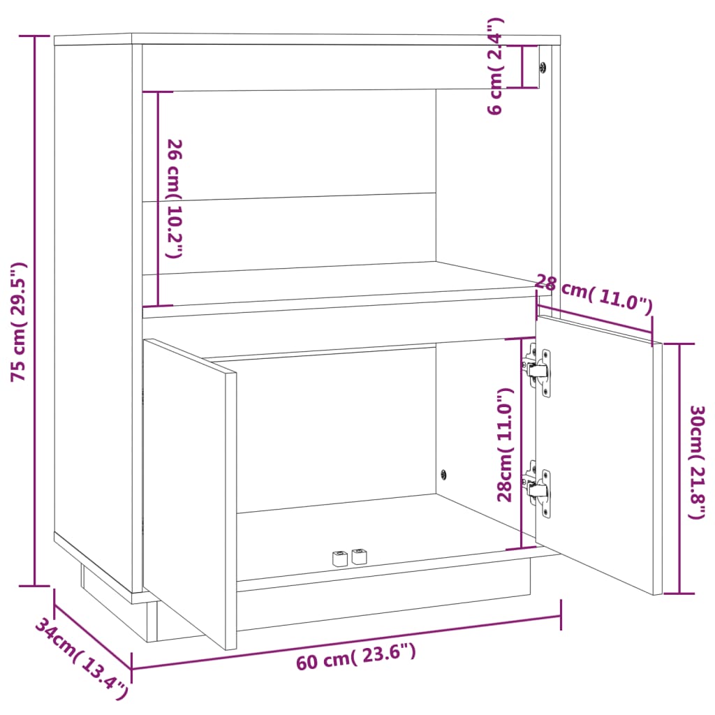 Credenza 60x34x75 cm in Legno Massello di Pino - homemem39
