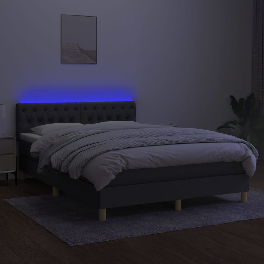Letto a Molle Materasso e LED Grigio Scuro 140x190cm in Tessuto - homemem39