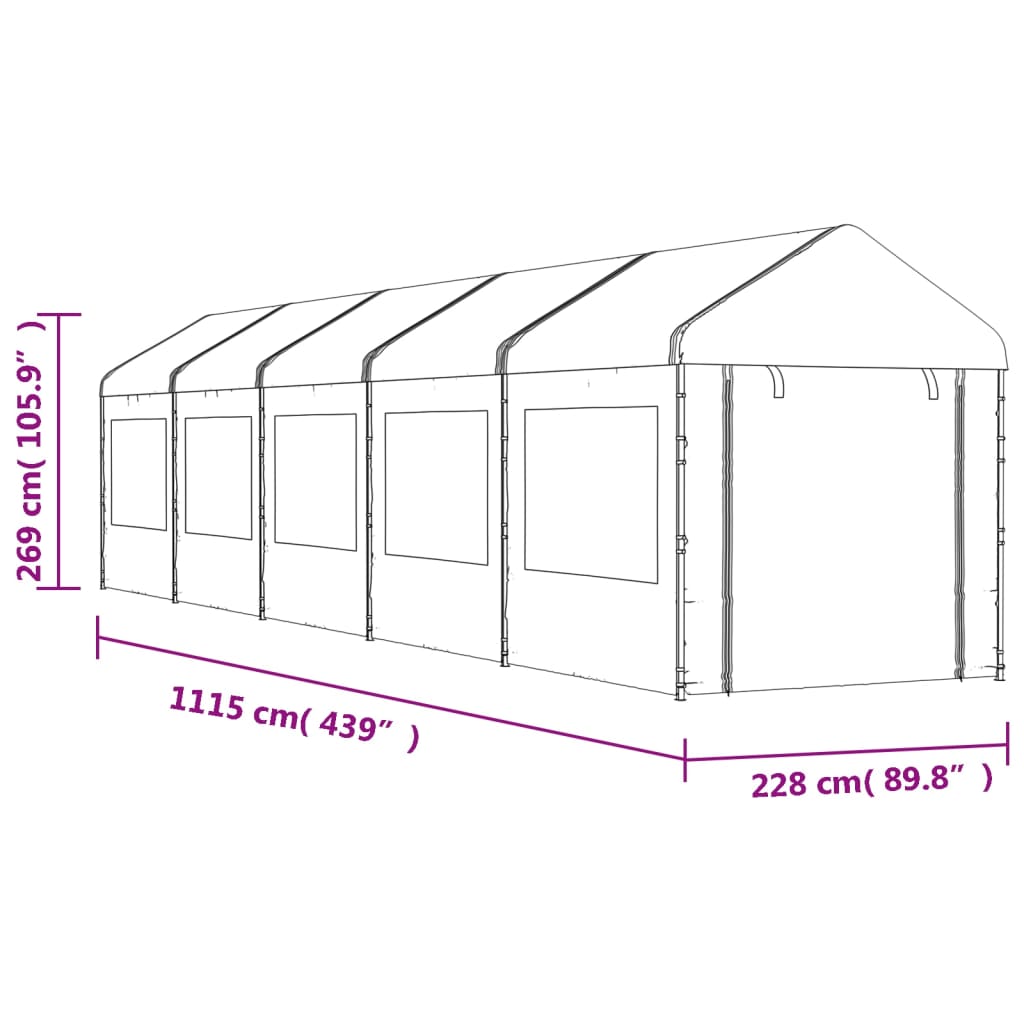 Gazebo con Tetto Bianco 11,15x2,28x2,69 m in Polietilene - homemem39