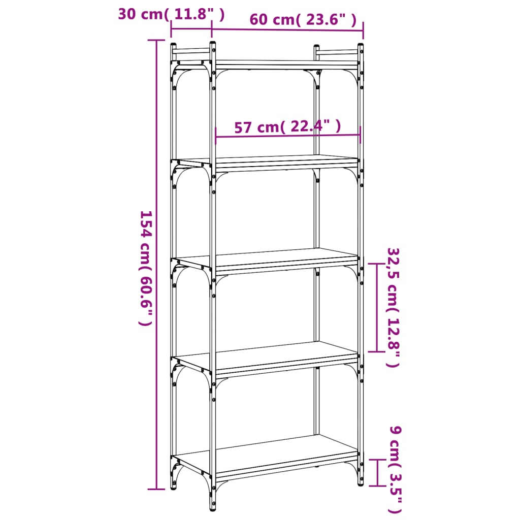 Libreria 5 Ripiani Grigio Sonoma 60x30x154cm Legno Multistrato - homemem39