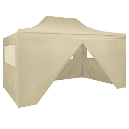 Tenda Pieghevole Pop-Up 4 Pareti Laterali 3x4,5 m Bianco Crema - homemem39