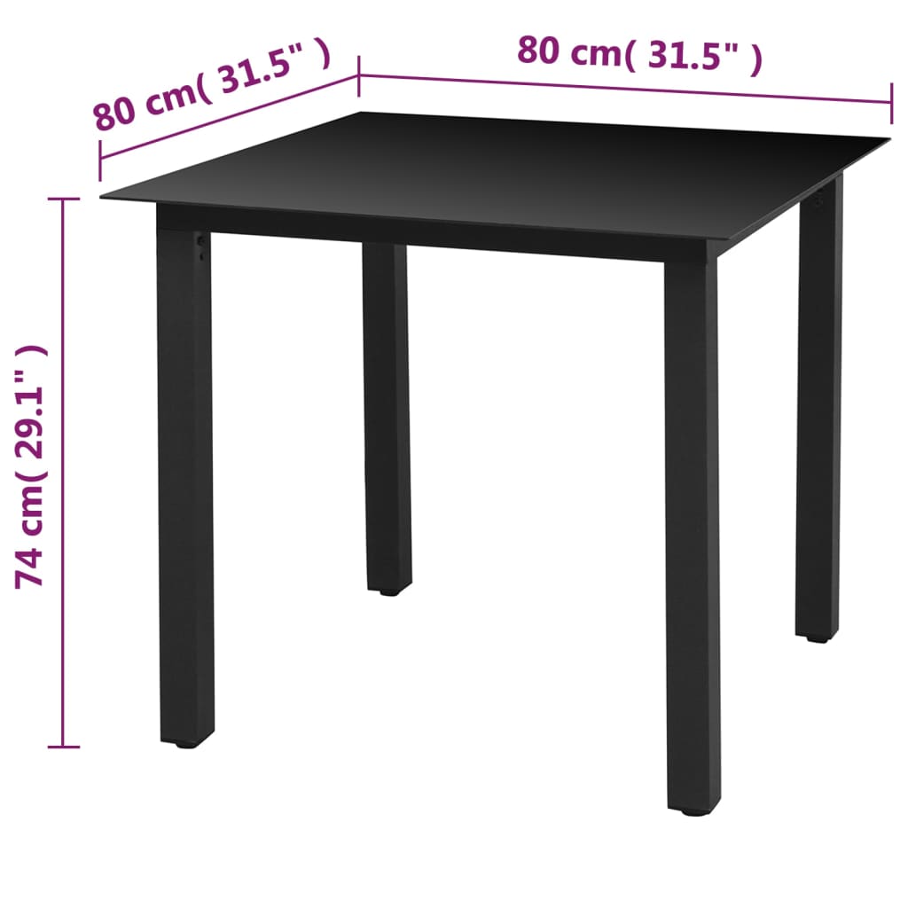 Tavolo da Giardino Nero 80x80x74 cm in Alluminio e Vetro - homemem39