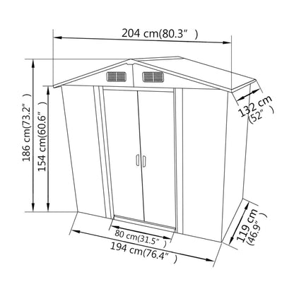 Capanno per Attrezzi in Metallo Grigio 204x132x186 cm - homemem39