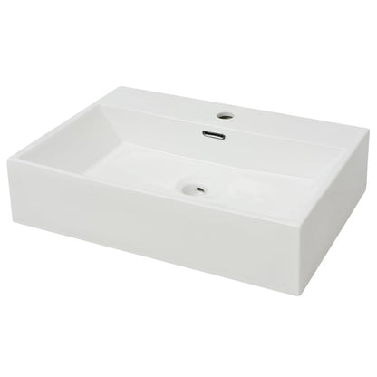 Lavandino con Foro Rubinetto Ceramica Bianca 60,5x42,5x14,5 cm - homemem39