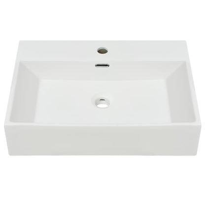 Lavandino con Foro Rubinetto Ceramica Bianca 60,5x42,5x14,5 cm - homemem39