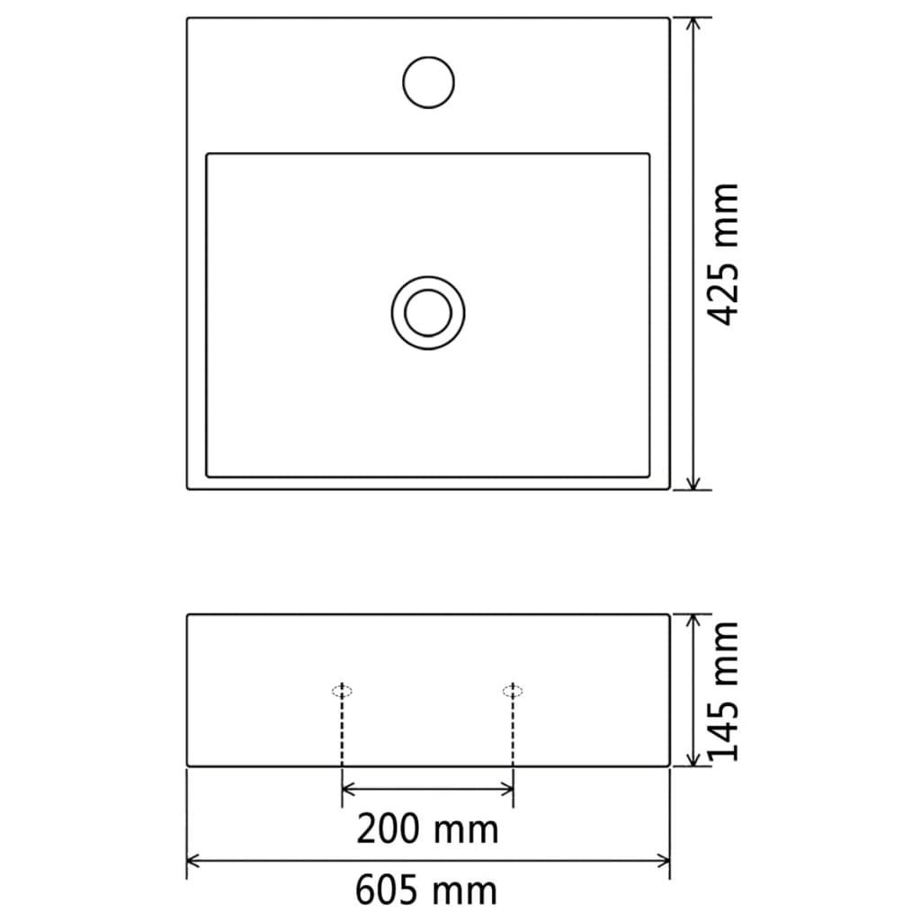 Lavandino con Foro Rubinetto Ceramica Bianca 60,5x42,5x14,5 cm - homemem39