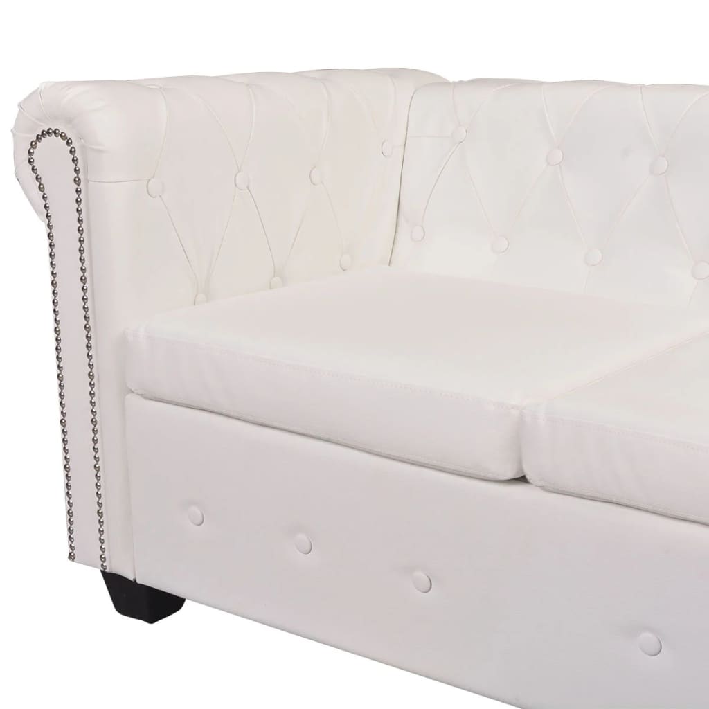 Divano Angolare Chesterfield a 5 Posti Pelle Artificiale Bianca