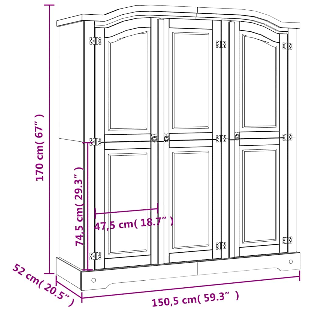 vidaXL Armadio in Legno di Pino Messicano Corona Range 3 Ante - homemem39