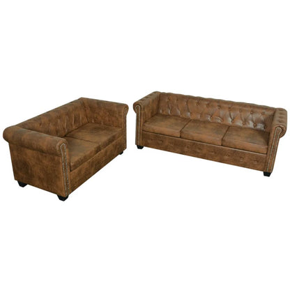 Set Divani Chesterfield a 2 Posti e a 3 Posti Marrone