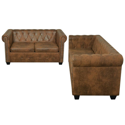 Set Divani Chesterfield a 2 Posti e a 3 Posti Marrone