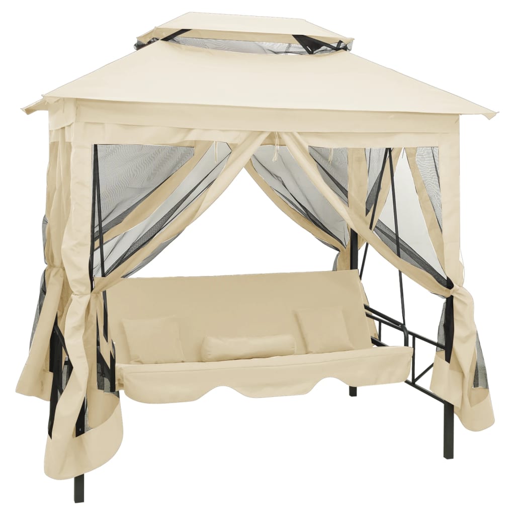 Gazebo Convertibile Panchina a Dondolo Bianco Crema - homemem39