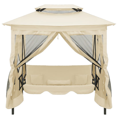 Gazebo Convertibile Panchina a Dondolo Bianco Crema - homemem39