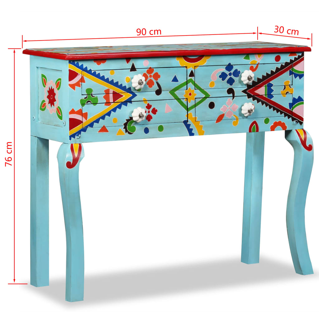 Consolle in Legno Massello di Mango Blu Dipinta a Mano - homemem39