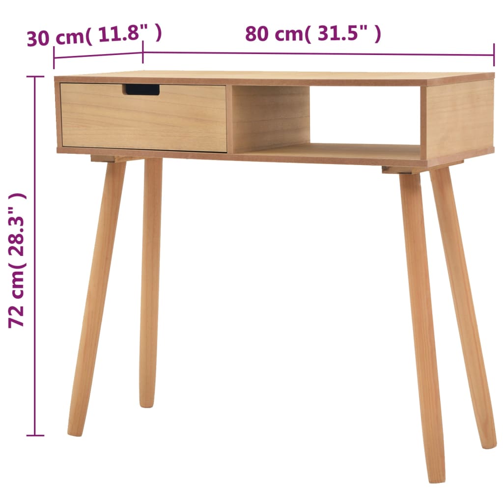 Tavolo Consolle in Legno di Pino Massello 80x30x72 cm Marrone - homemem39