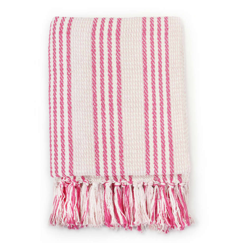 Copriletto in Cotone a Righe 125x150 cm Rosa e Bianco - homemem39