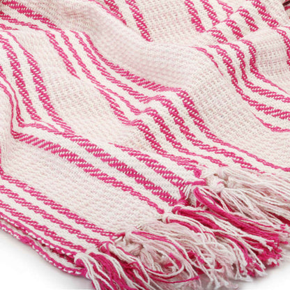 Copriletto in Cotone a Righe 125x150 cm Rosa e Bianco - homemem39