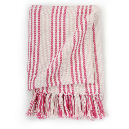 Copriletto in Cotone a Righe 160x210 cm Rosa e Bianco - homemem39