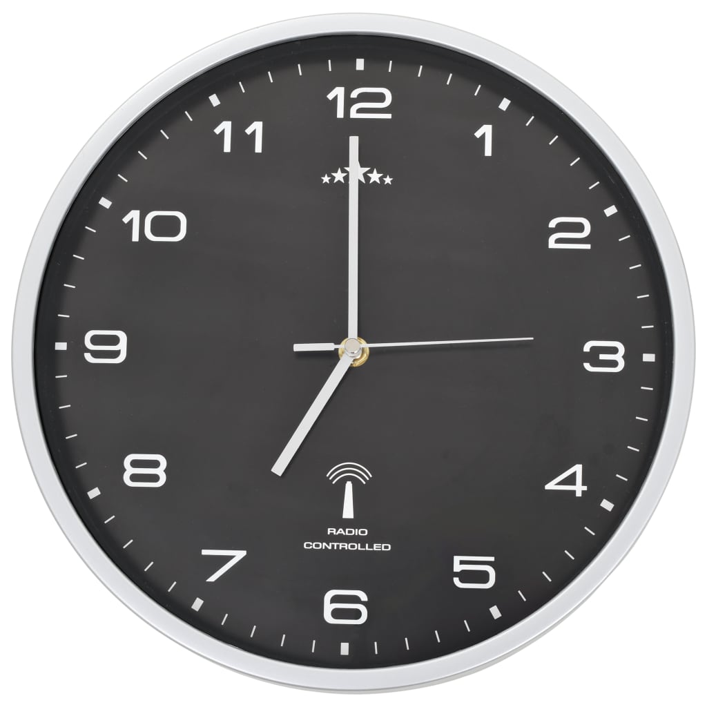 Orologio a Parete Radiocontrollato Movimento Quarzo 31 cm Nero - homemem39