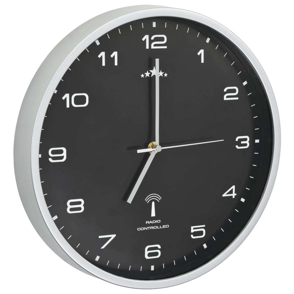 Orologio a Parete Radiocontrollato Movimento Quarzo 31 cm Nero - homemem39