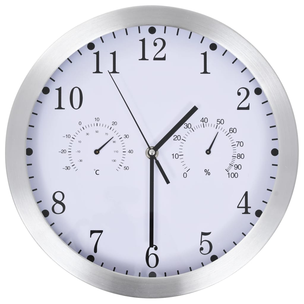 Orologio da Parete al Quarzo Igrometro Termometro 30 cm Bianco - homemem39