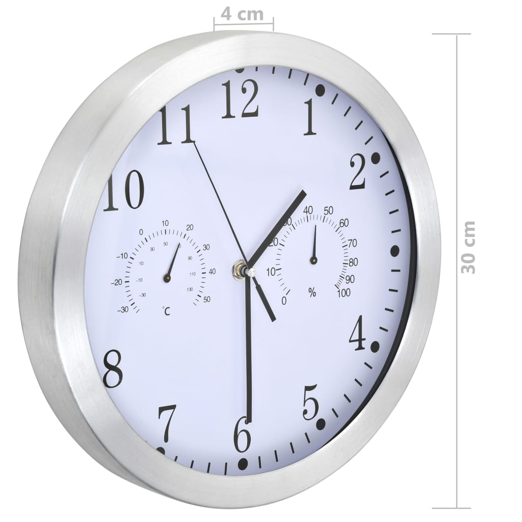 Orologio da Parete al Quarzo Igrometro Termometro 30 cm Bianco - homemem39