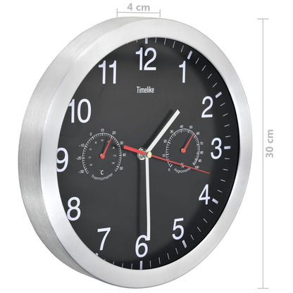 Orologio da Parete al Quarzo Igrometro Termometro 30 cm Nero - homemem39