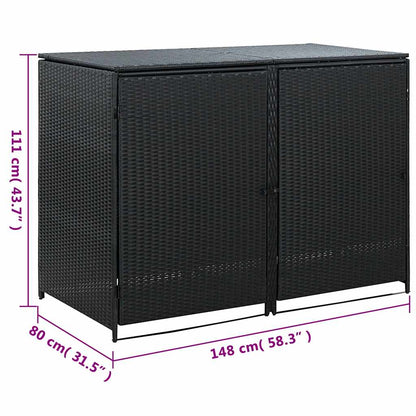 Copribidone Doppio per Spazzatura Polyrattan Nero 148x80x111 cm - homemem39