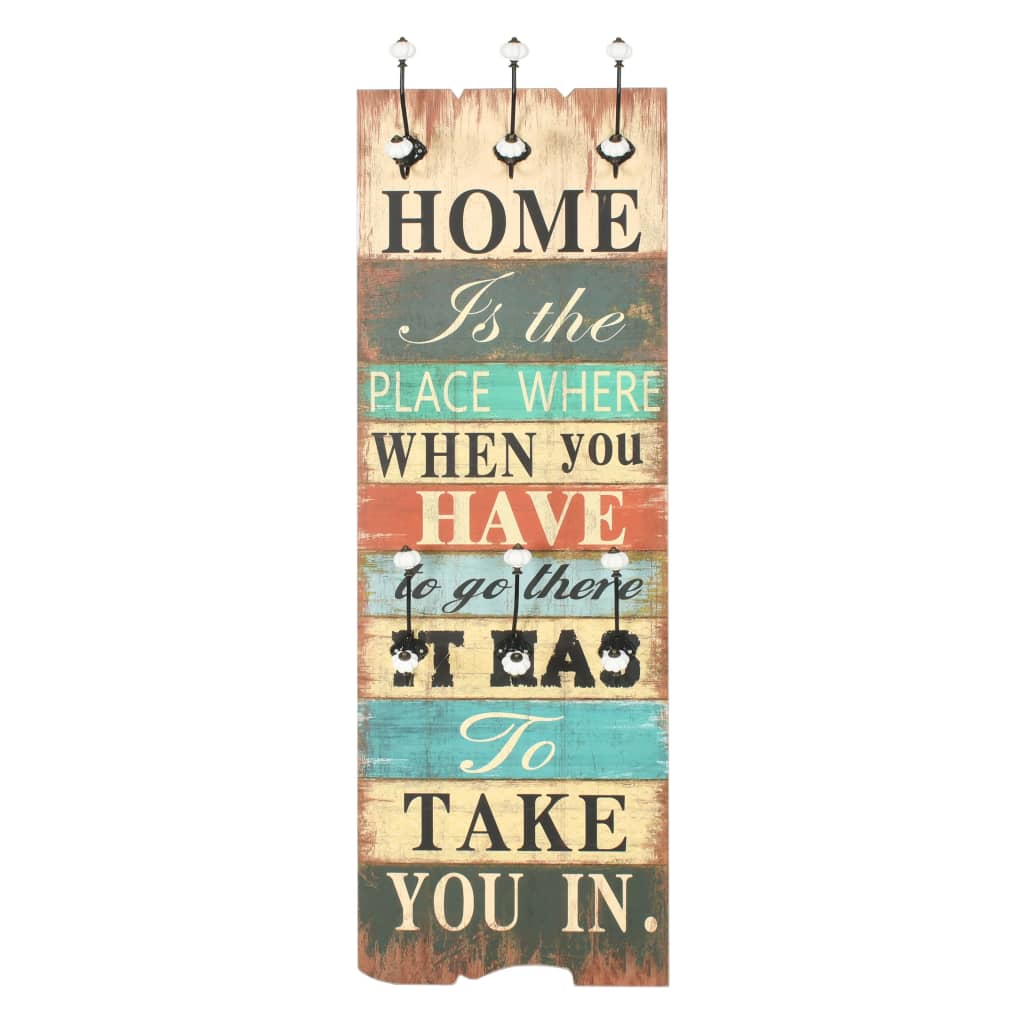 Appendiabiti da Parete con 6 Ganci HOME IS 120x40 cm - homemem39