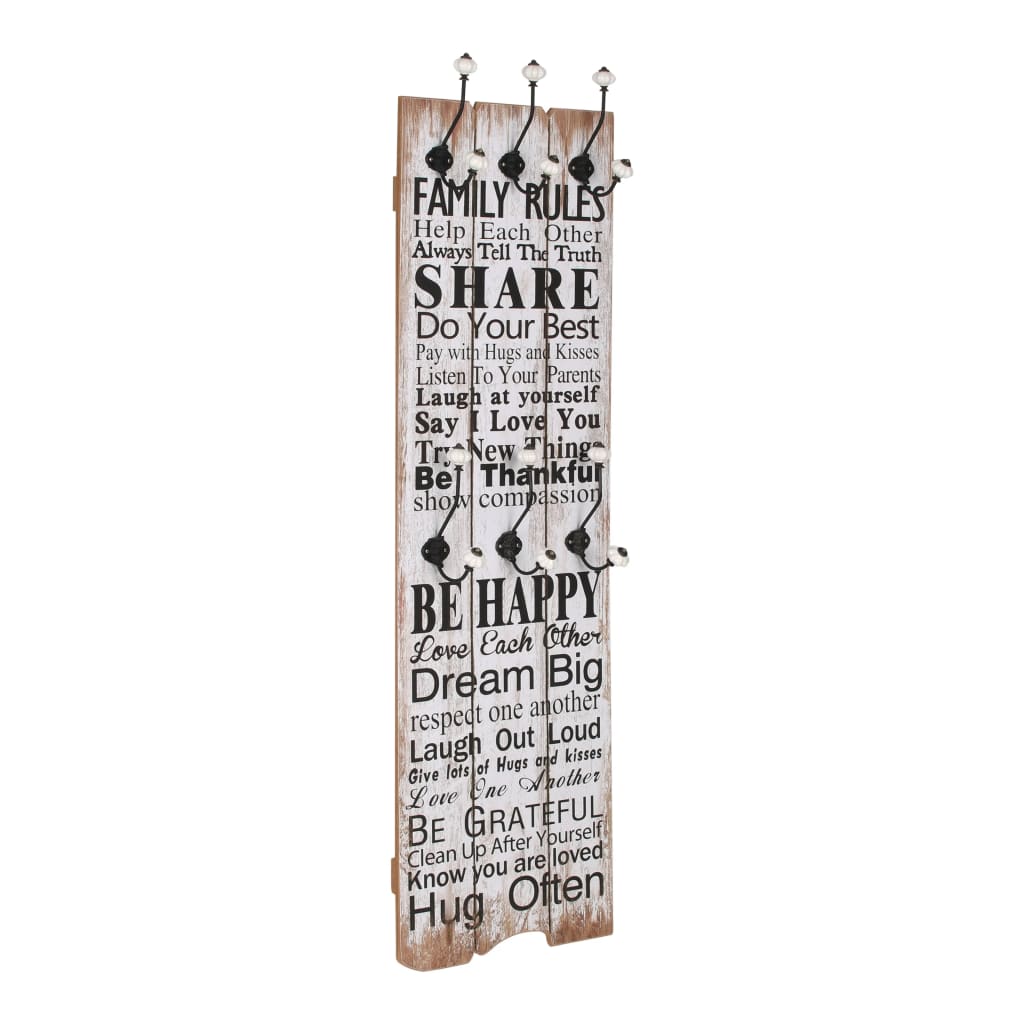 Appendiabiti da Parete con 6 Ganci FAMILY RULES 120x40 cm - homemem39