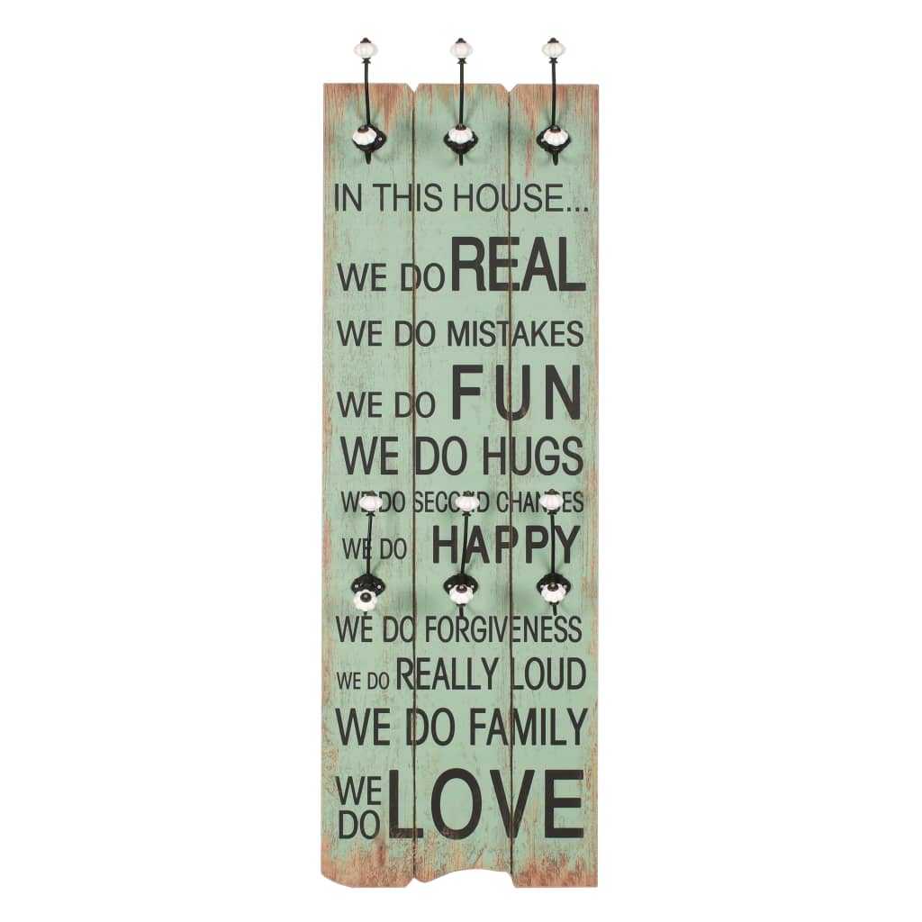 Appendiabiti da Parete con 6 Ganci HAPPY LOVE 120x40 cm - homemem39