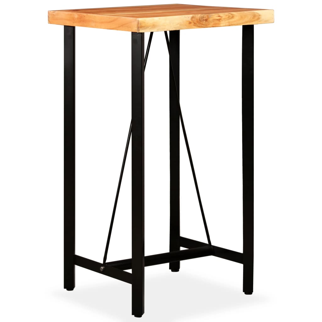 Set da Bar 3 pz in Legno Massello Acacia in Pelle Vera e Tela - homemem39