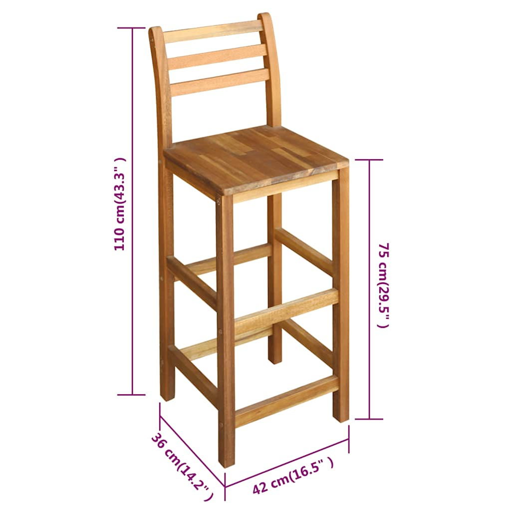 Sgabelli da Bar 2 pz in Legno Massello di Acacia - homemem39