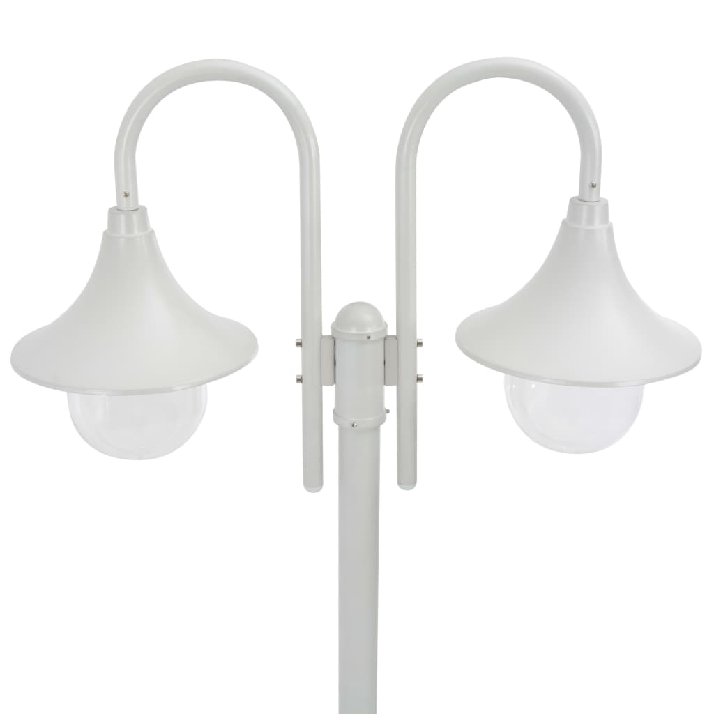 Lampione da Giardino E27 220 cm Alluminio 2 Lampade Bianco - homemem39