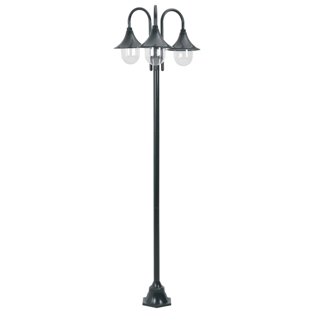 Lampione da Giardino E27 220 cm Alluminio 3 Lampade Verde Scuro