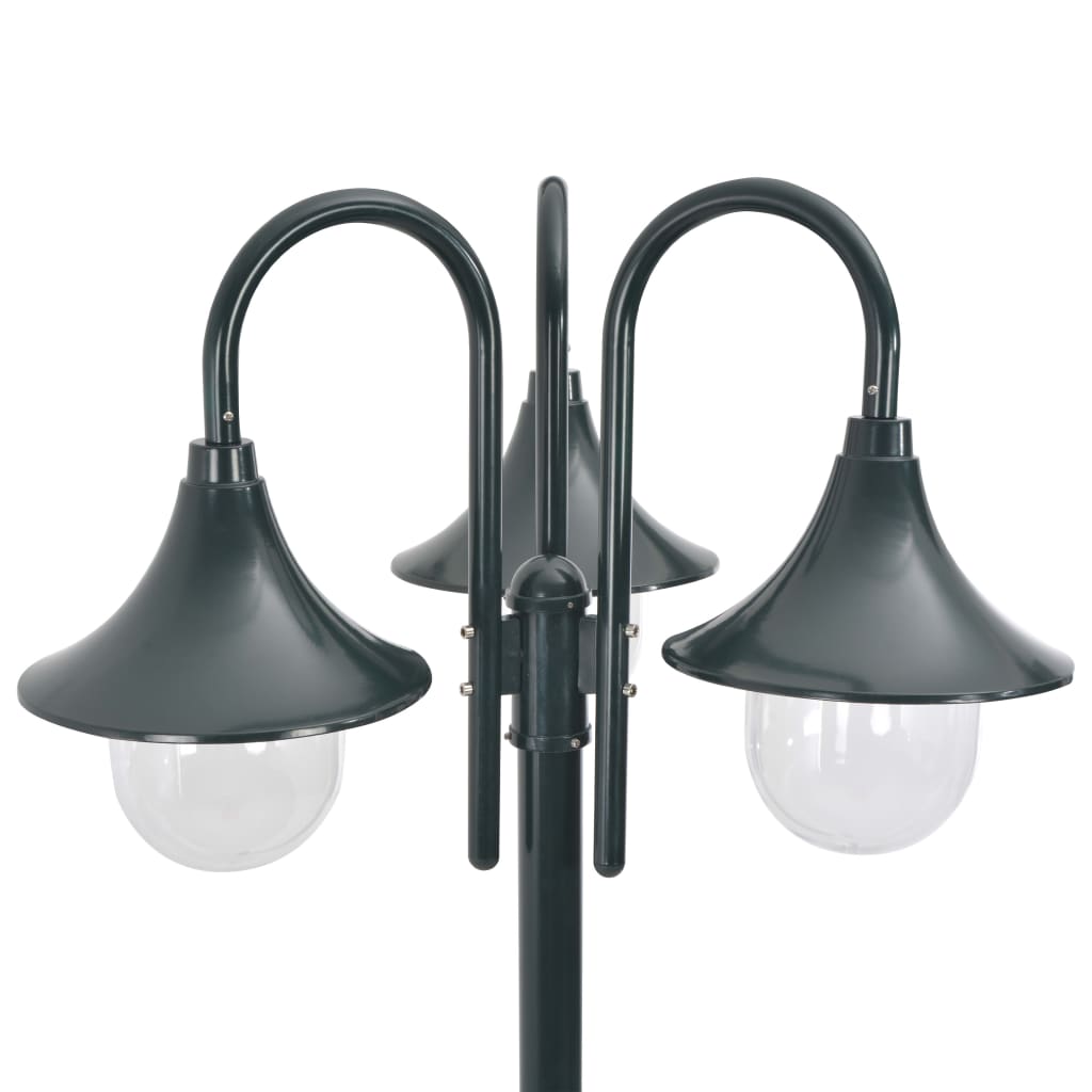 Lampione da Giardino E27 220 cm Alluminio 3 Lampade Verde Scuro