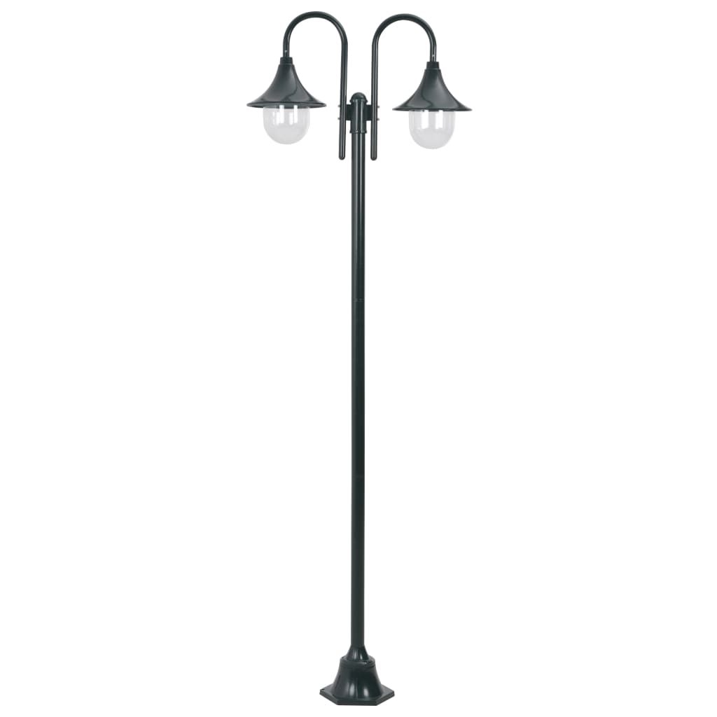 Lampione da Giardino E27 220 cm Alluminio 2 Lampade Verde Scuro - homemem39