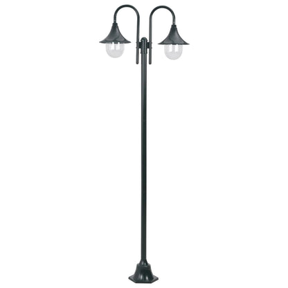 Lampione da Giardino E27 220 cm Alluminio 2 Lampade Verde Scuro - homemem39