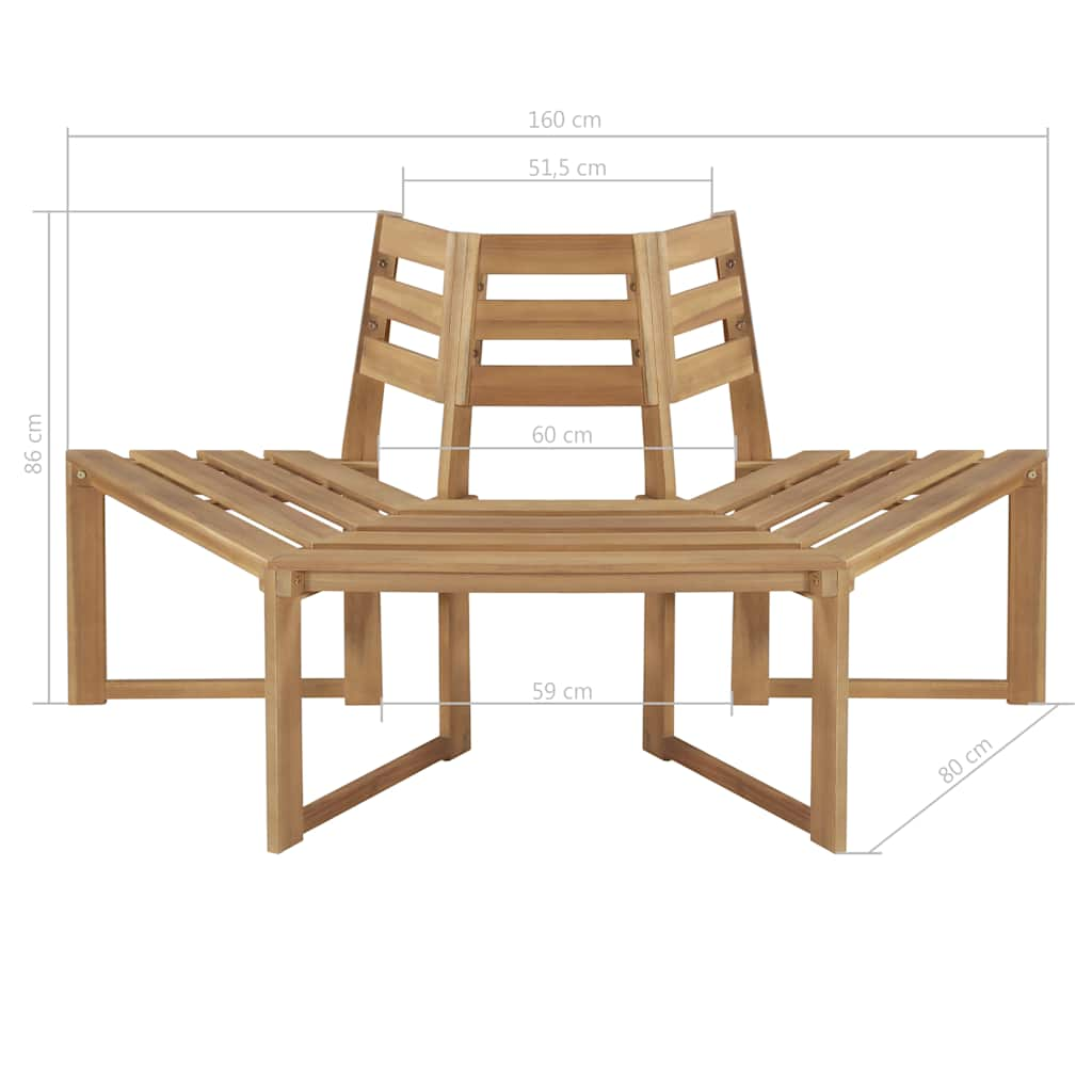 Panchina per Albero Mezza Esagonale 160cm Legno Massello Acacia - homemem39