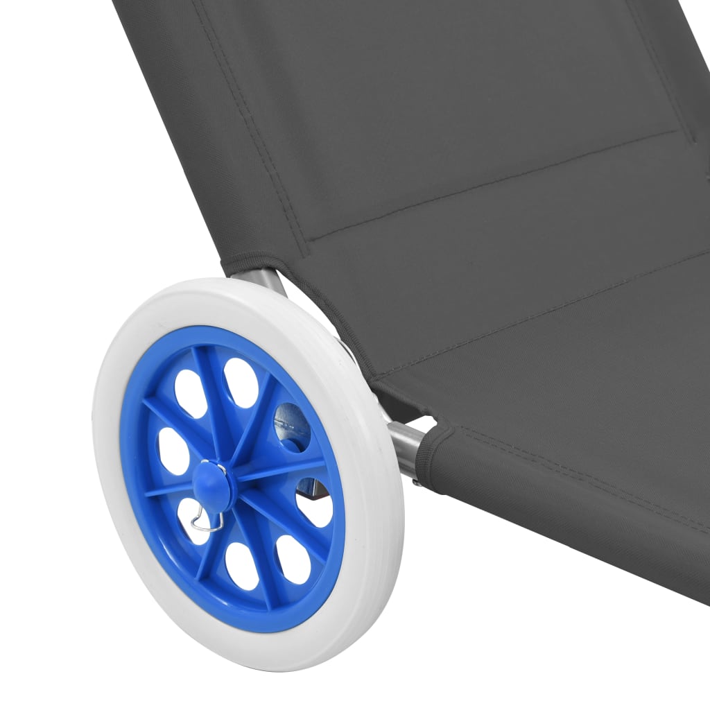 Folding Sun Lounger with Canopy and Gray Steel Wheels