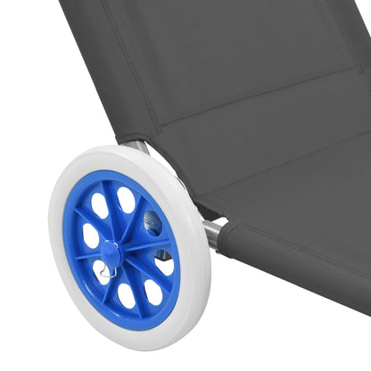 Folding Sun Lounger with Canopy and Gray Steel Wheels