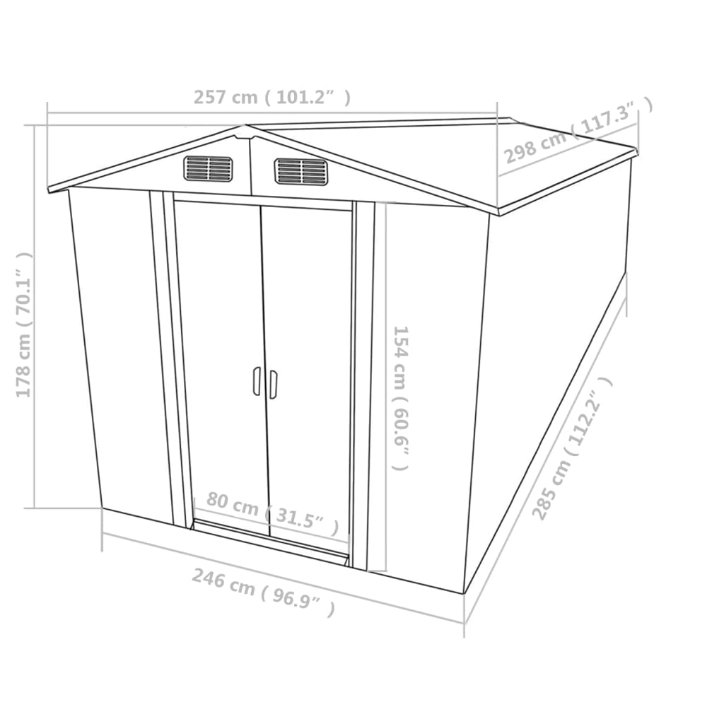 Casetta da Giardino 257x298x178 cm in Metallo Grigio - homemem39