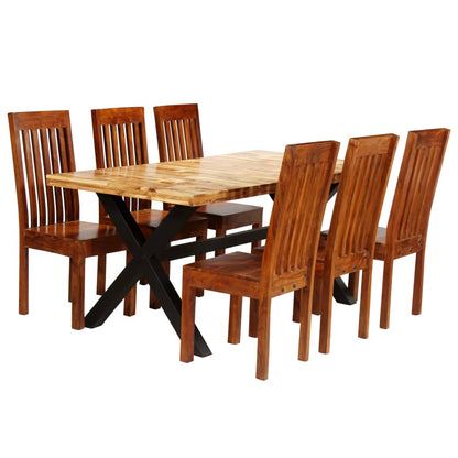 Set Tavolo da Pranzo 7 pz Legno Massello di Acacia e Mango - homemem39