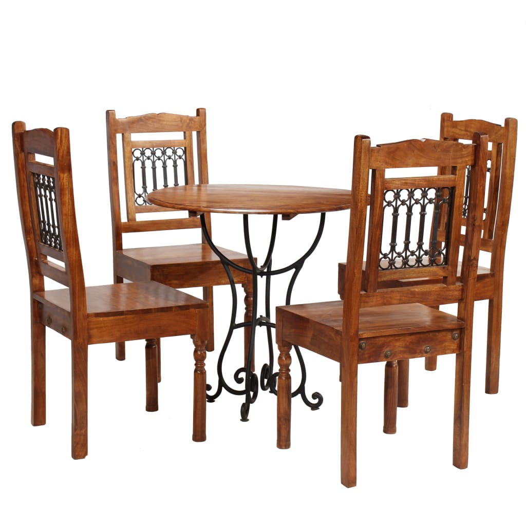 Set da Pranzo 5 pz in Legno Massello di Acacia